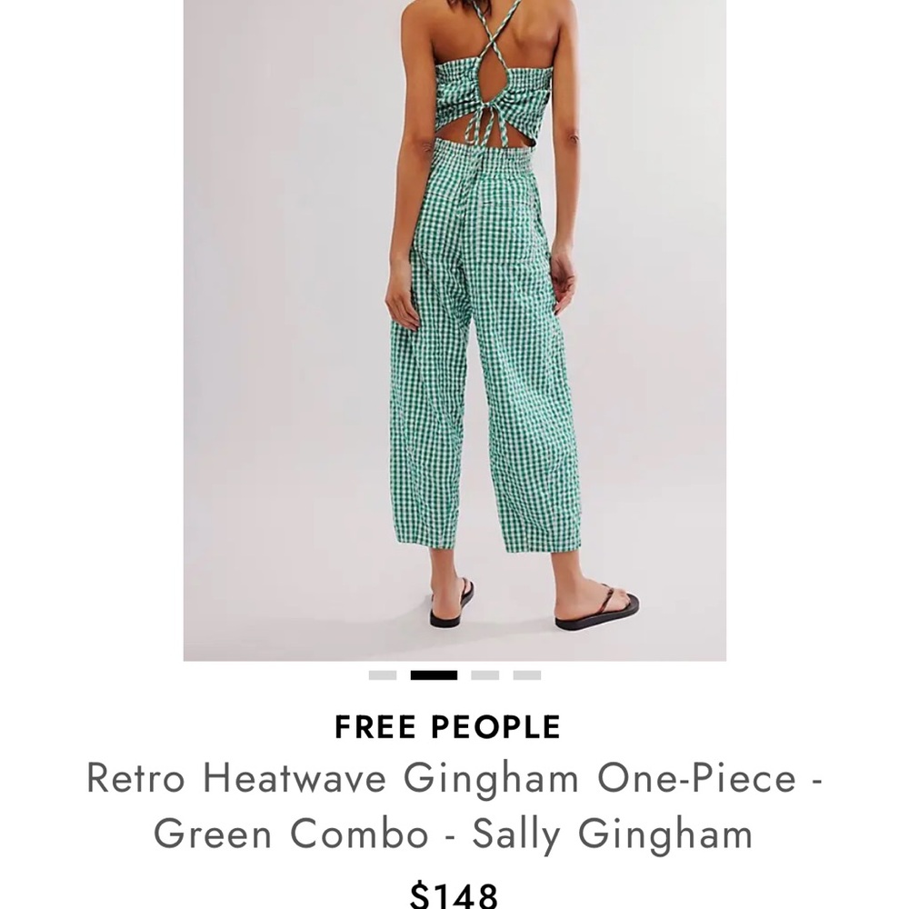 Free people retro heatwave one piece jumpsuit green/white gingham size L - Picture 12 of 13
